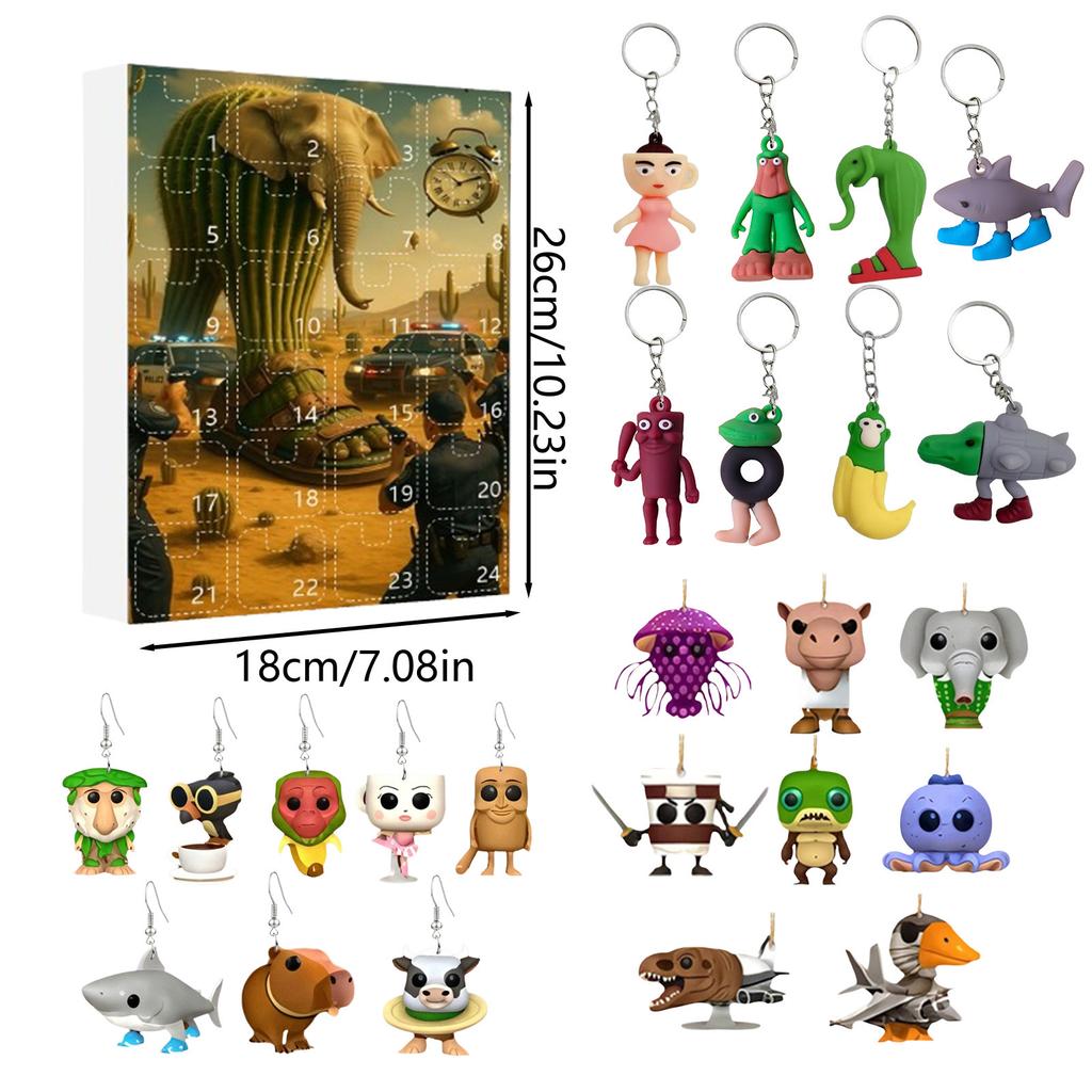 Итальянский Брейнрот Адвент-календарь,Хэллоуин Адвент-календарь 2025,2D Плоские Акриловые Итальянские Брейнрот Игрушки,24-дневная Итальянская Брейнрот Фигурка на Хэллоуин