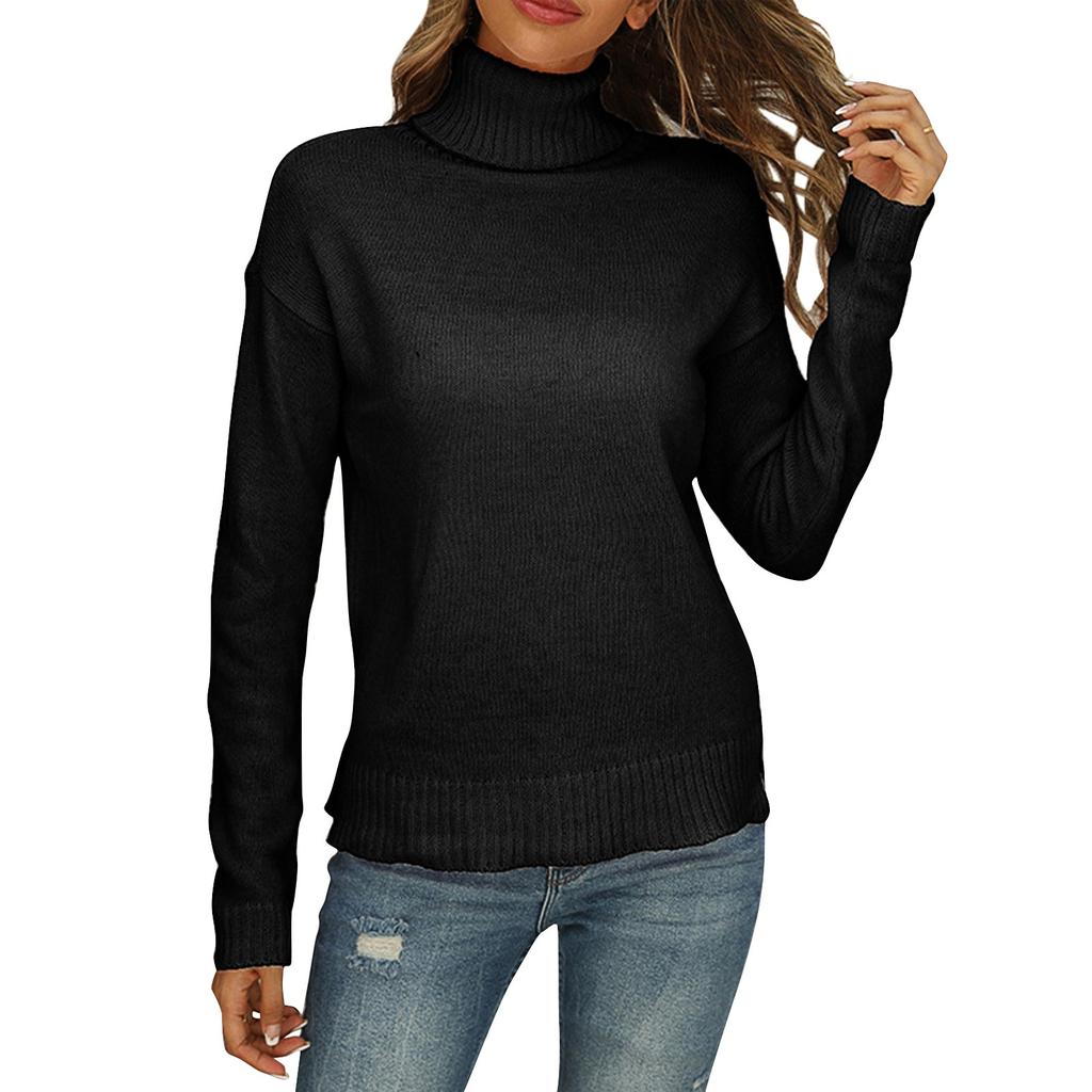 Женская мода повседневная водолазка однотонная с длинным рукавом трикотажный свитер рубашка топы