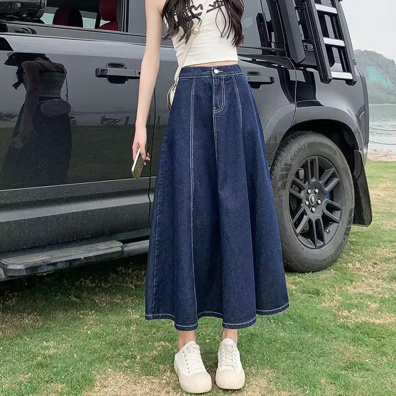 Denim Skirt Women's Mid-length Autumn Large Size High Waist Was Thin Loose Elastic Waist