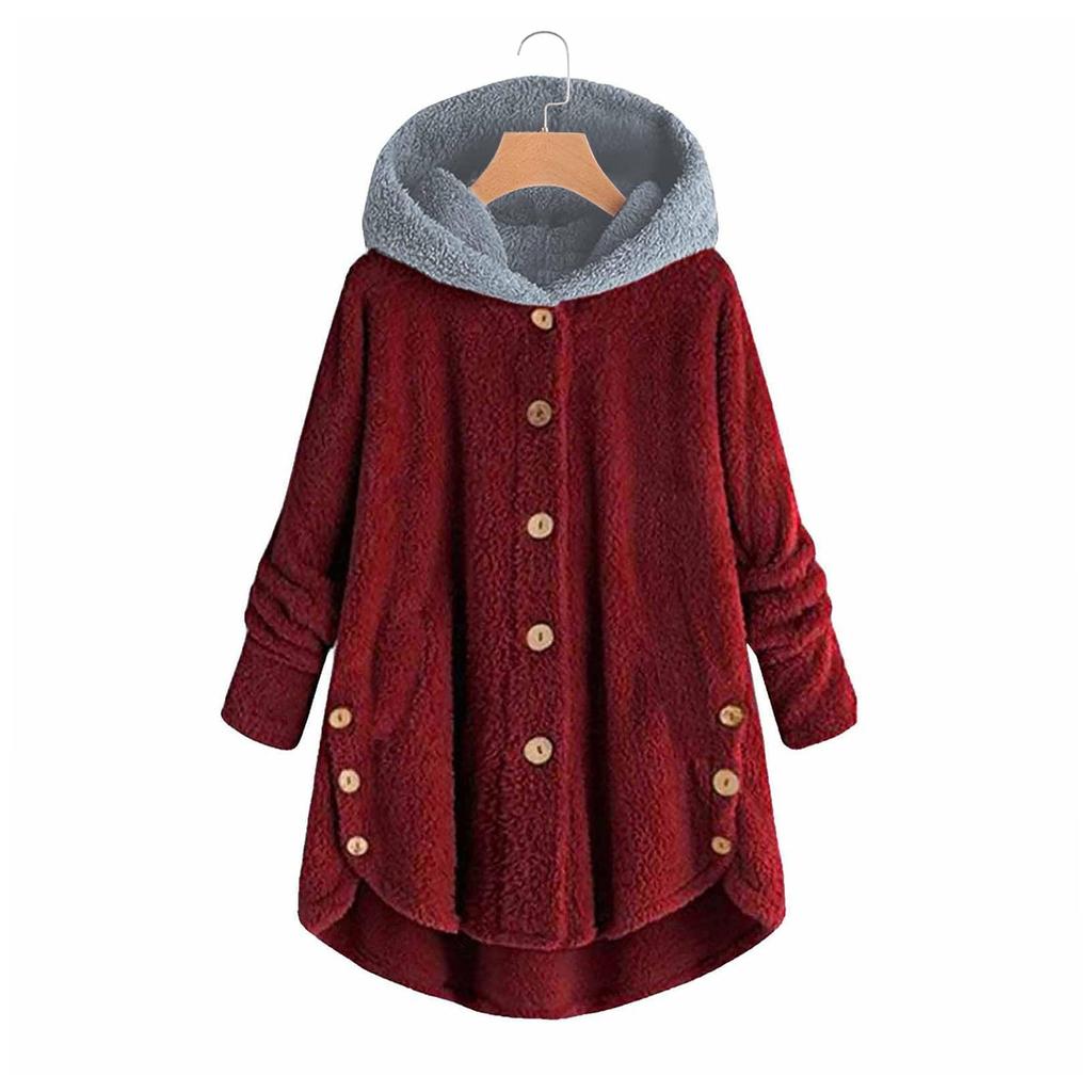 Women's Fashion Stitching Loose Hoodies Long Sleeve Plush Coat