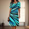 Women's Fashion Graceful Line Print Summer Spring Short Sleeve O-Neck Casual Dresses