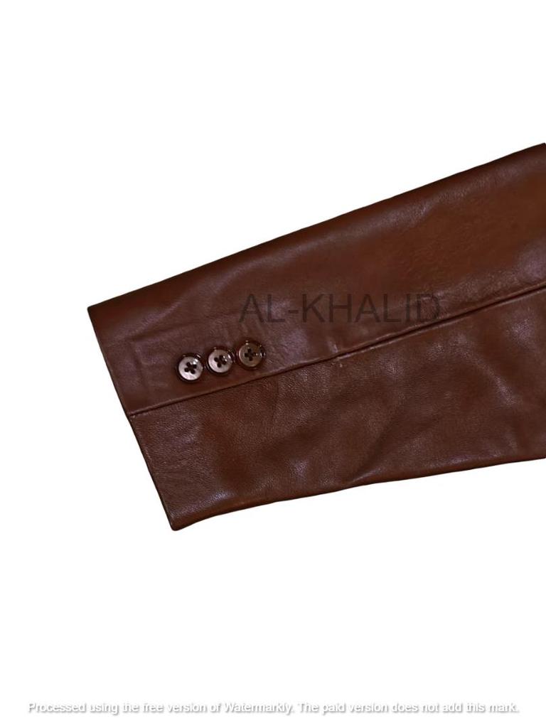 AL KHALID Men's Real Leather Blazer Brown Jacket Two Button Classic Party Club Coat
