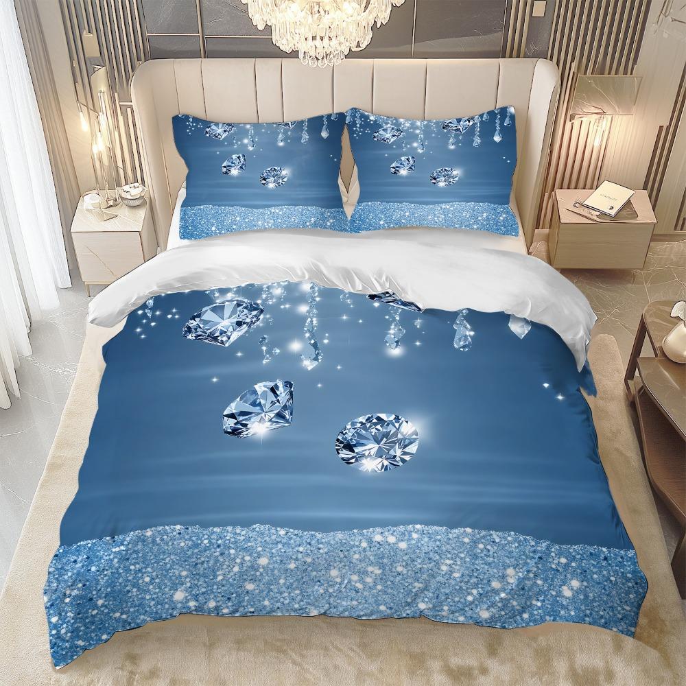 3pcs Dark Blue Bedding Set Shining Diamond 3D Print Cozy Duvet Cover King Queen Twin Size Birthday Gift for Adult Bedroom Decor