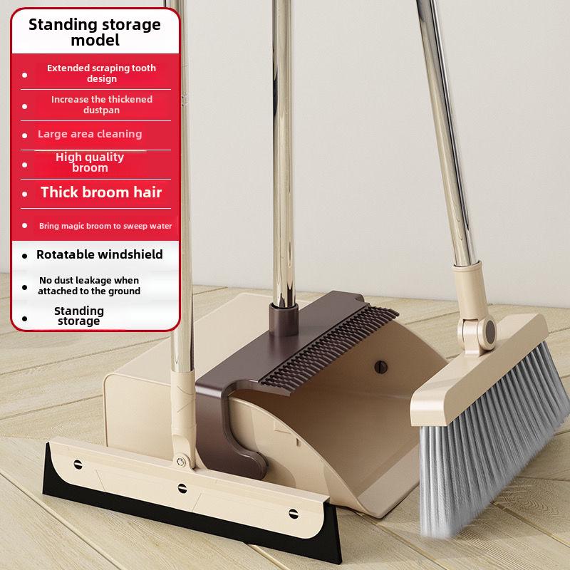 Folding Broom & Dustpan Set with Comb Teeth - Soft Bristle, Rotating Sweeper