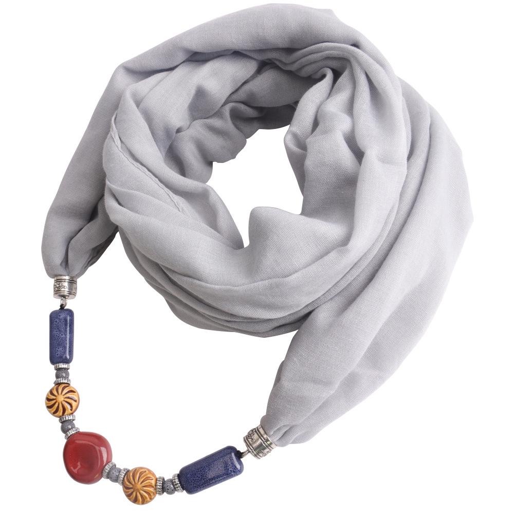 Хлопково-льняной шарф-снуд с подвеской из бусин ручной работы, женский аксессуар 2-в-1 в стиле бохо