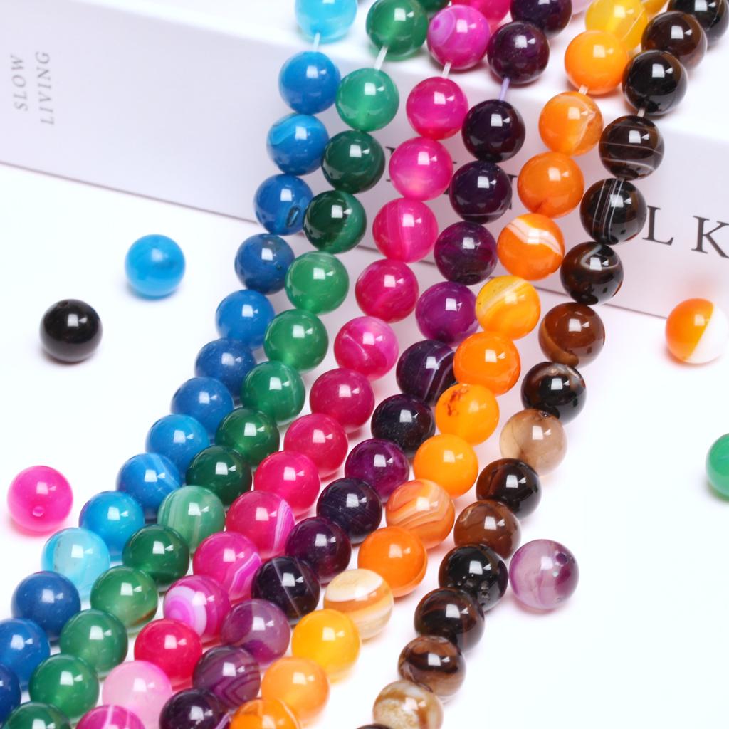 Accessory For Jewelry DIY Stone Stripe Agates Fashion Beads 4/6/8/10/12mm Spacer Beads Mobile Phone Chain 40/30/20/5Pcs Jewelry Making Beads