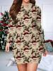2025 Autumn and Winter New Women's Hip-wrapped Dress,3D Christmas Printing and Dyeing Women's Fashion Long-sleeved Round Neck Sexy Hip-wrapped Dress