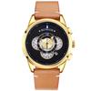BINLUN Quartz Watch Chronograph Date Display Multifunctional Watch 30M Water Resistant Golden Genuine Leather Watch Men's [Item]