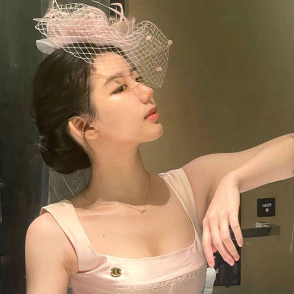 Свадебная повязка на голову в французском стиле, свадебная сетчатая фата, закрывающая лицо, фата невесты, повязка для волос, аксессуары для волос