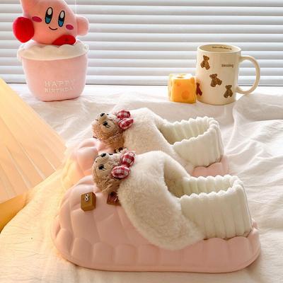 Женские съемные хлопковые тапочки, Супер милая толстая подошва из ЭВА, Для дома/улицы, Плюс бархатная теплая подкладка, Водонепроницаемые, Идеально подходят для осени и зимы.