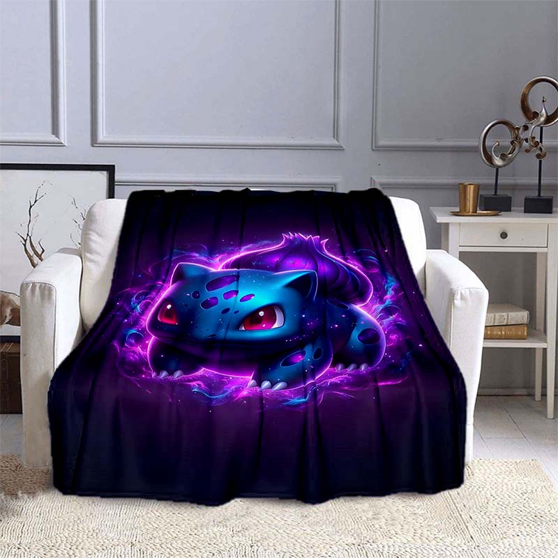 Pokémon Bulbasaur Pattern Blanket Warm Soft Fluffy Kids and Adult Sofa Bed Throw Blanket Outdoor Travel Camping Cartoon Blanket