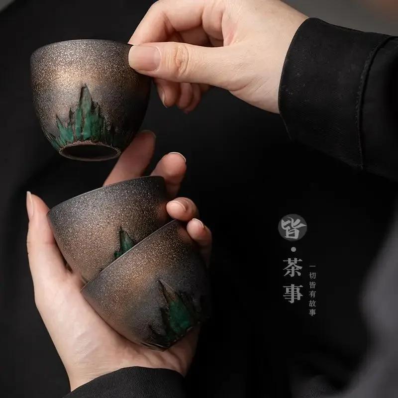 Золотая керамическая чайная чашка, чайная чашка, японский чайный набор для кунг-фу, керамика и гончарные изделия, бытовая ретро мастер-чашка, чайная посуда, кухня, столовая, бар