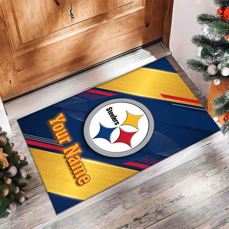 Pittsburgh Steelers Crystal Velvet Rug, Custom Name Text Personalized Non‑Slip Floor Mat for Home Decor Gift