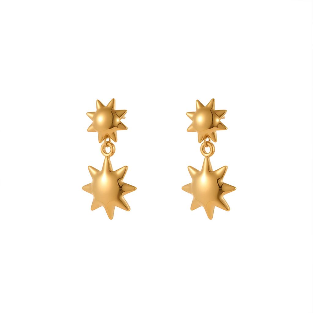 GEMCHIC Women's Stainless Steel Sun Earrings Geometric Drop Dangle Studs Gold Silver Color Non-Tarnish Fashion Jewelry
