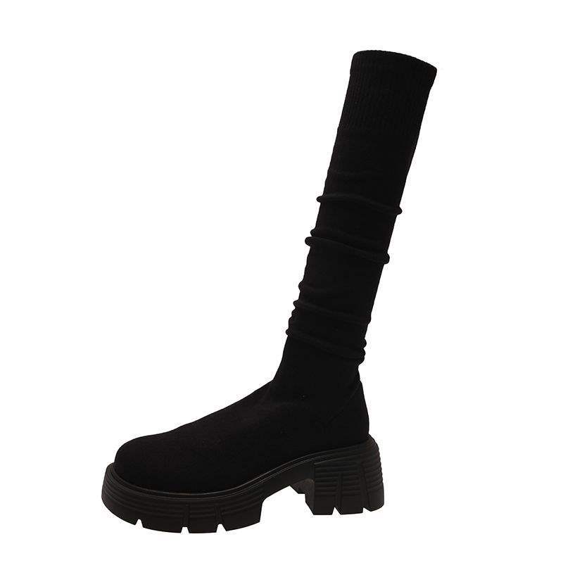 Grey Boots Women's Tall Boots Socks New Shoes Elastic Boots Socks Boots Elastic Socks Knee Knitted Boots