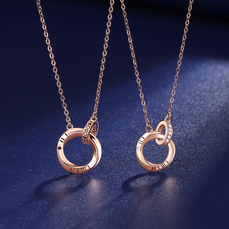 Mobius Couple Double Ring Necklace Female Korean Version Niche Light Luxury High Sense Couple Gift Girl Premium