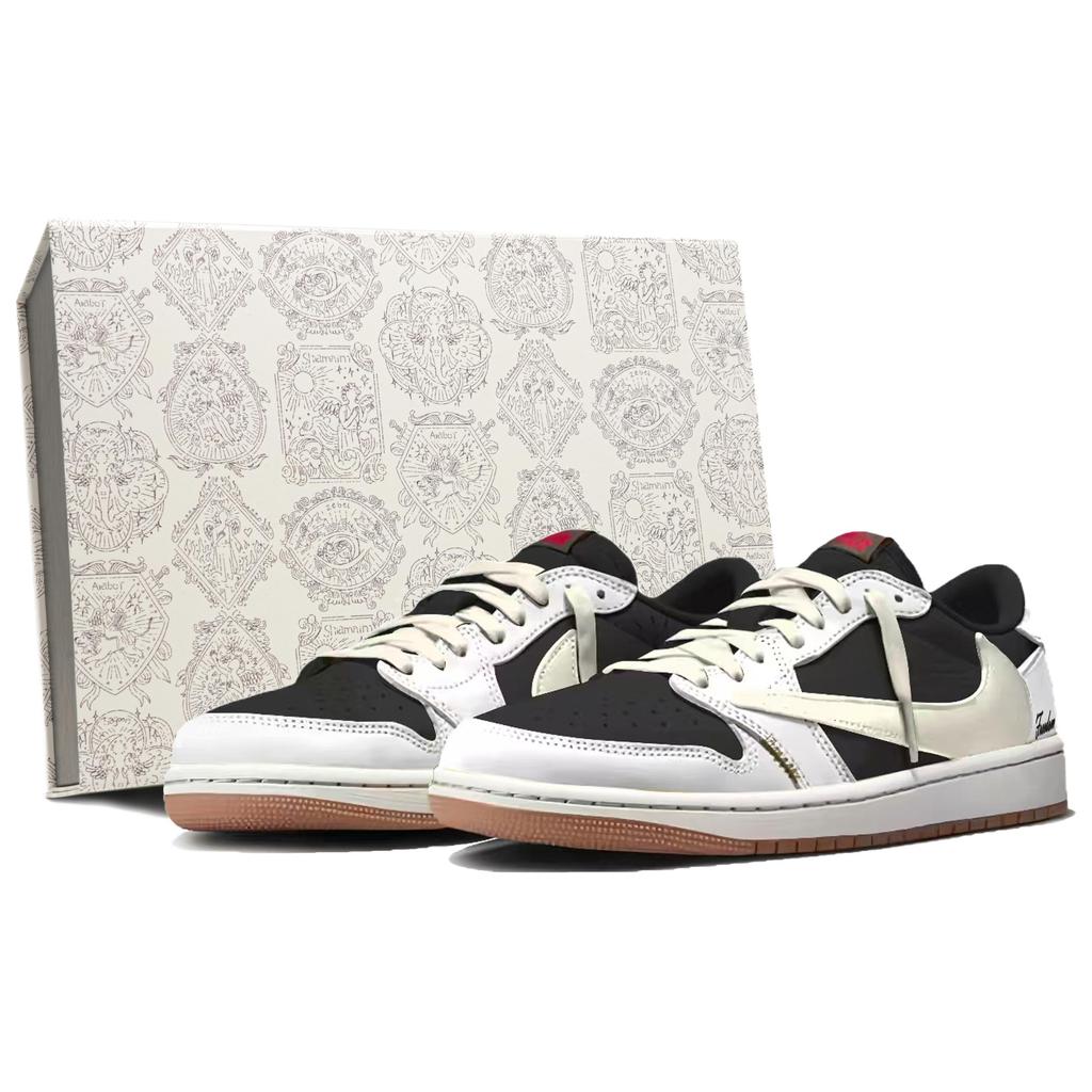 Jordan X Travis Scott Air Jordan 1 Амортизация Устойчивость к истиранию Низкие Винтажные Баскетбольные Кроссовки Унисекс Белый DZ4137-700(Команда1803-3)