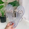Fashion Women's Luxury Low Transparent Rubber Slippers, Designer Flip Flops, Hawaiian Fashion Flats, PU Fabric, Rome, 2024