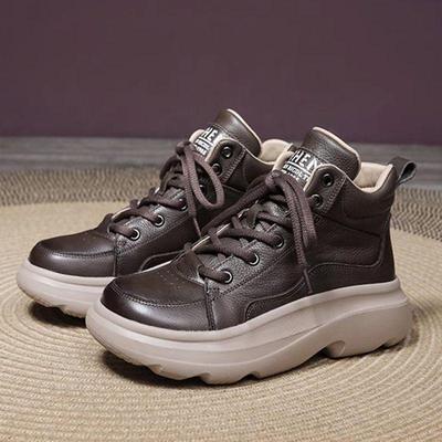 Женские ретро ботильоны из натуральной кожи - Теплые, универсальные, на толстой подошве, в повседневном британском стиле Мартин для осени и зимы.