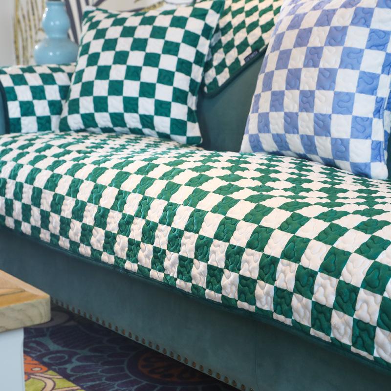 Autumn and Winter Simple Houndstooth Thick Plush Sofa Cushion Non-slip Sofa Cover Cover