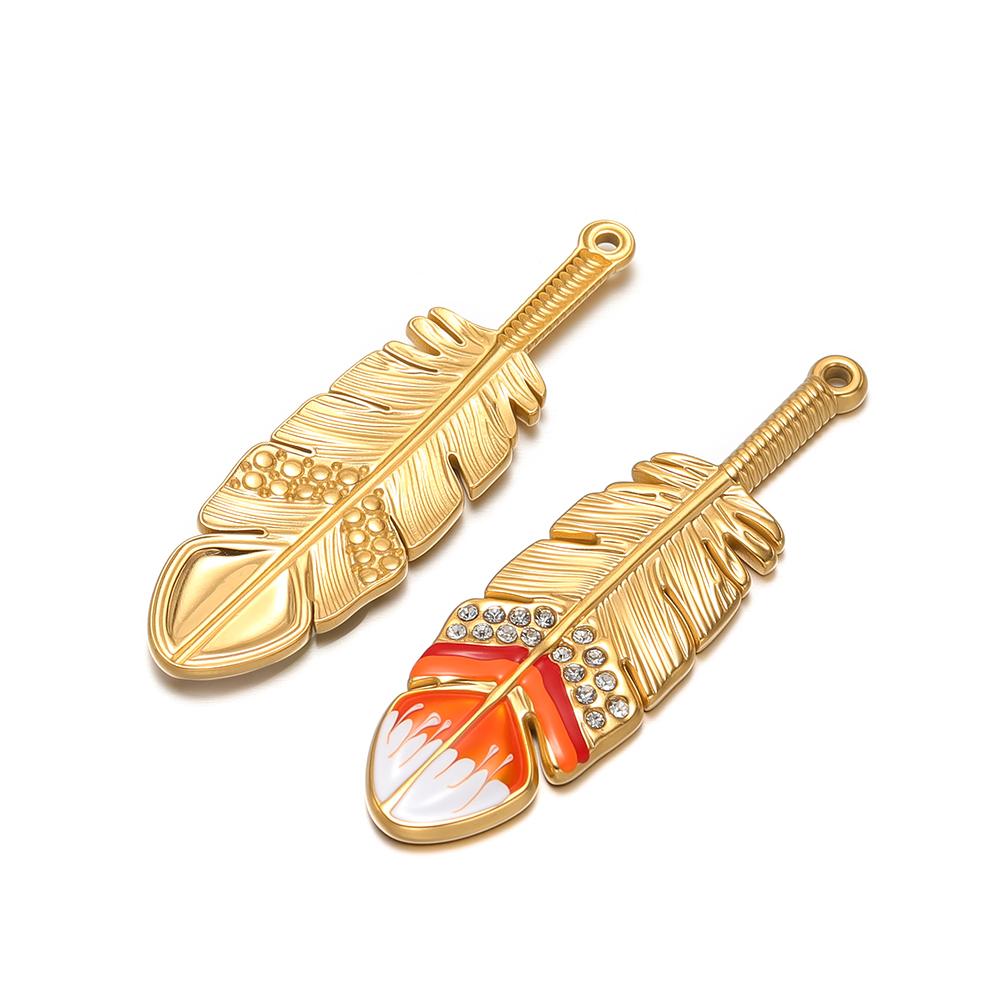 3Pcs Enamel Rhinestone Feather Charms Stainless Steel Pendants for Earrings Making DIYJewelry Findings Necklace Accessories Bulk