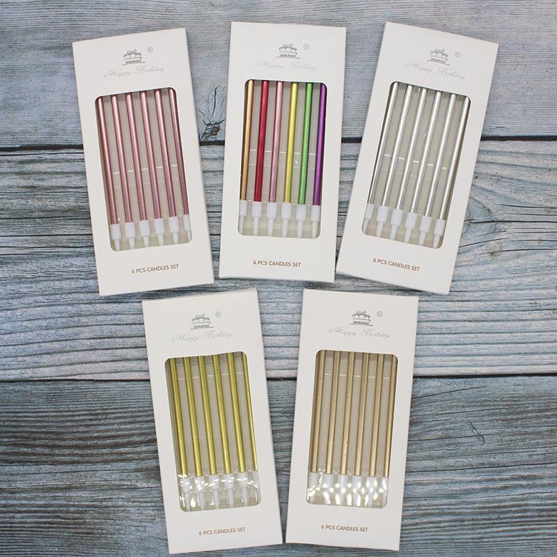 Тортовая свеча Гальваническое золото Серебро Металлическая текстура Длинный стержень Ретро карандаш Вечеринка по случаю дня рождения Красочная свеча