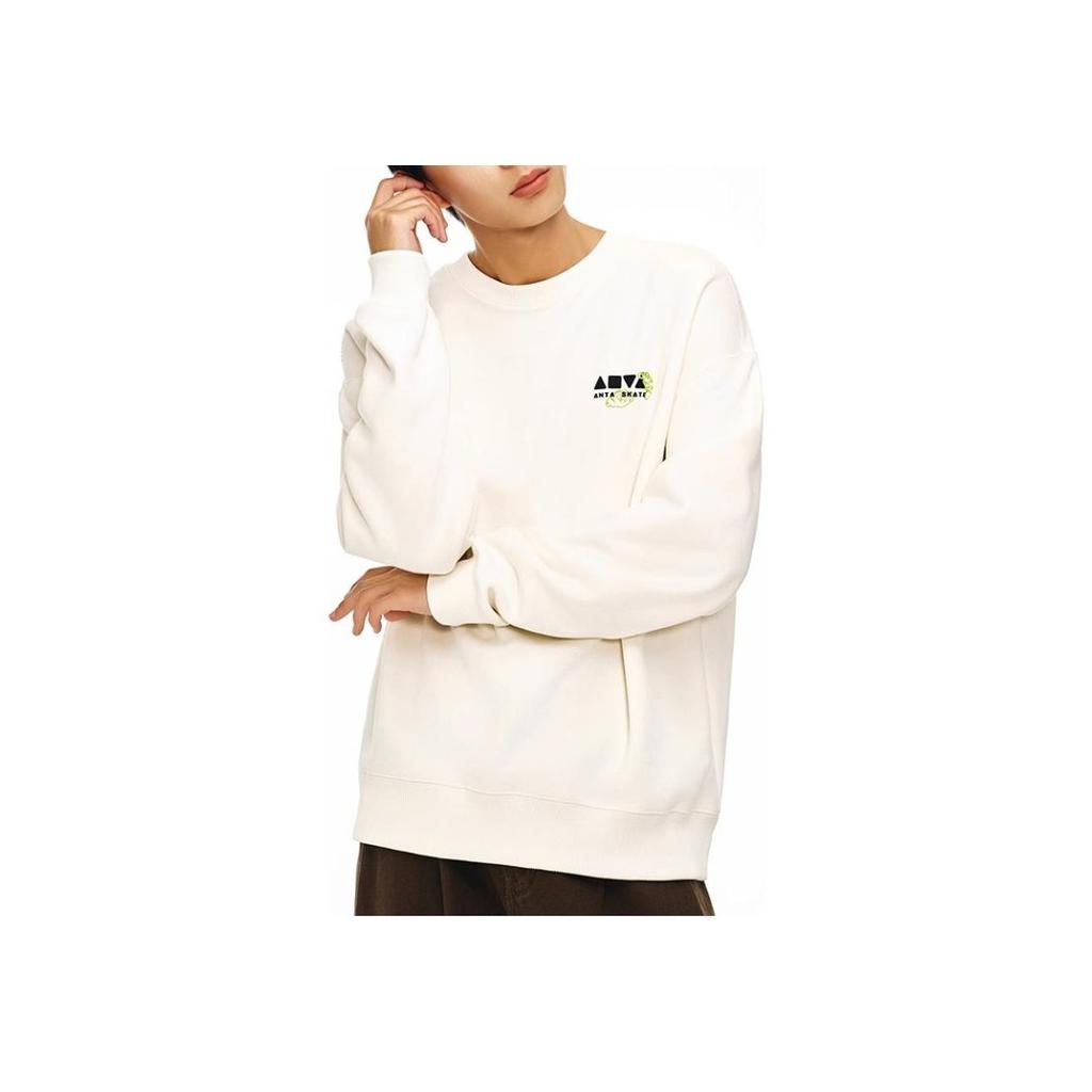 Anta Comfortable Casual Round Neck Pullover Loose Simple Sweatshirt Unisex Sweatshirt Ivory 172448704N-1