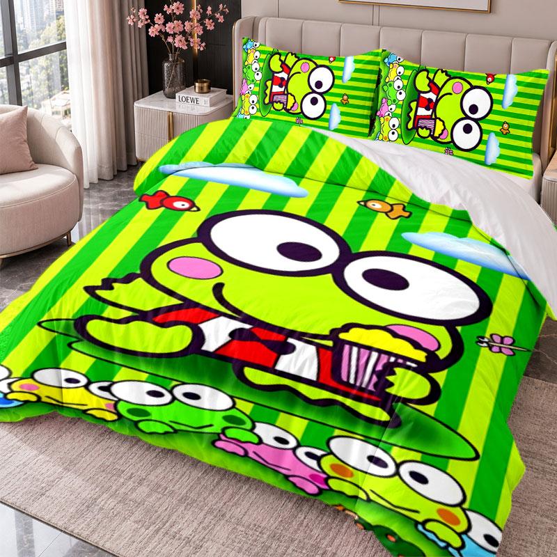 Keroppi 3Pcs Bedding Set Duvet Cover With Two Pillowcases For Bedroom Home Decoration
