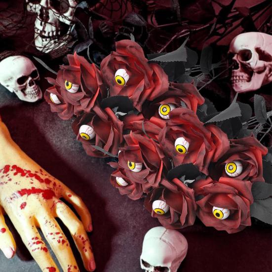 2 шт., искусственные цветы на Хэллоуин, реалистичные глазные яблоки, букет роз, длинный стебель, цветочный декор, украшение для дома, вечеринки, праздничная атмосфера, реквизит