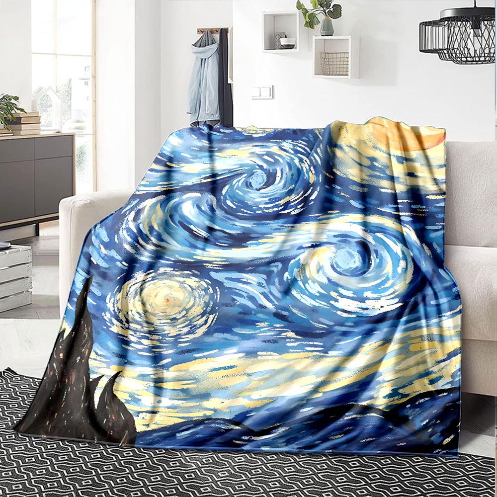 Starry Night Sky Flannel Blanket Super Soft Warm Cozy Blanket For Sofa Bed Office Travel Allseason Home Decor Gift