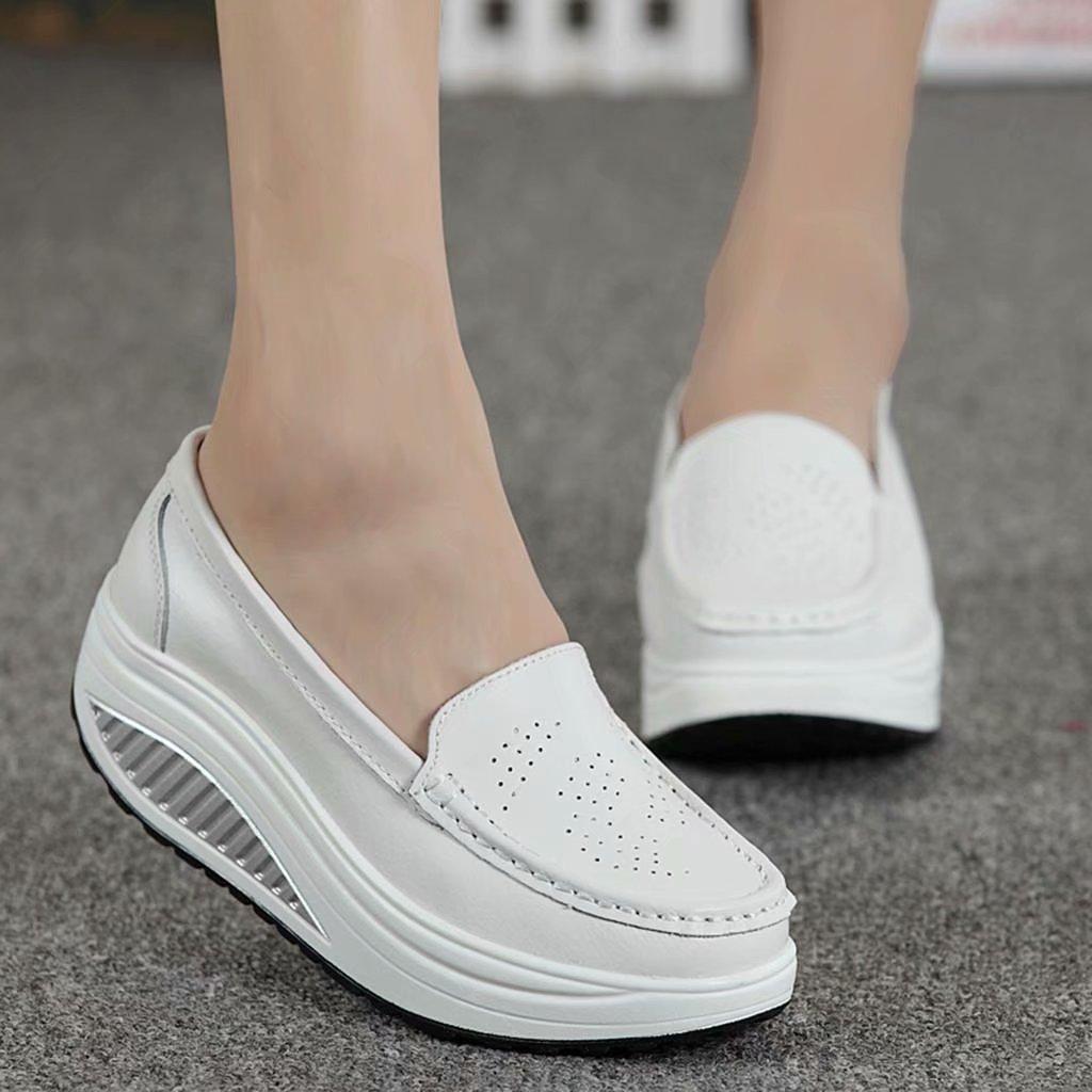 Women's Fashion Casual Solid Slip On Wedges Thick Bottom Platforms Work Shoes