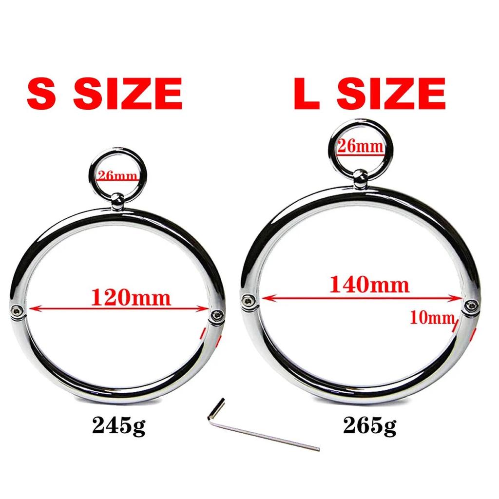 Metal Male Female Lockable Slave Neck Collar Hex Wrench Restraint Bondage Locking Choker O-Rings Chain Leader BDSM Couple BDSM