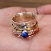 Lapis Lazuli Spinner Ring, Solid 925 Sterling Silver Fidget Ring, Hammered Meditation Ring, Anxiety Worry Ring, Christmas Gift, Valentine's Day Gift,