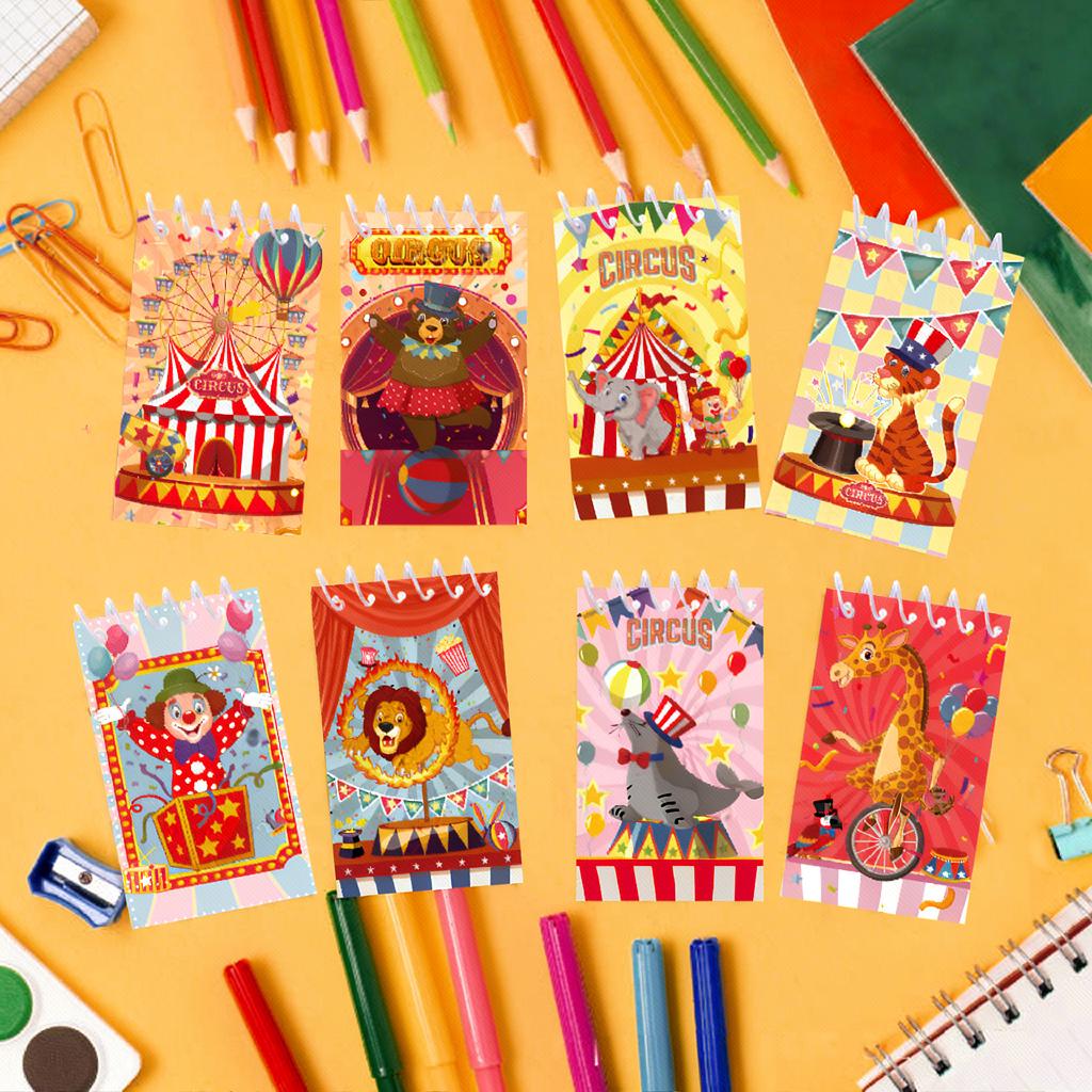 8pcs Circus Animal Spiral Notebook Cute Colorful Vertical Flip Notepad Mini Pocket Memo Kawaii Stationery School Office Supplies