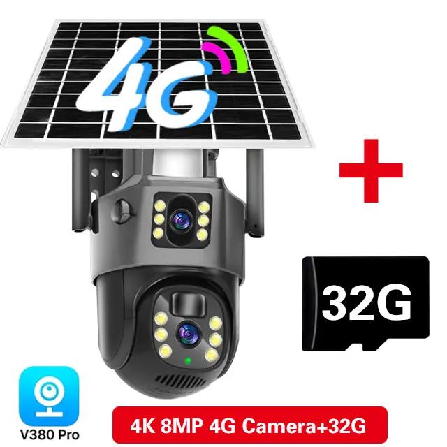 Новая 4K 8MP 4G SIM-карта с солнечной батареей, уличная беспроводная Wi-Fi IP-камера, двойной объектив, двойной экран, защита, наблюдение, видеонаблюдение