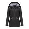 Women’s Hooded Windcheaters Stripe Drawstring Water Repellent Windbreaker Long Sleeves Oversized Loosed Raincoat Mid Length Zipper Windproof Jackets