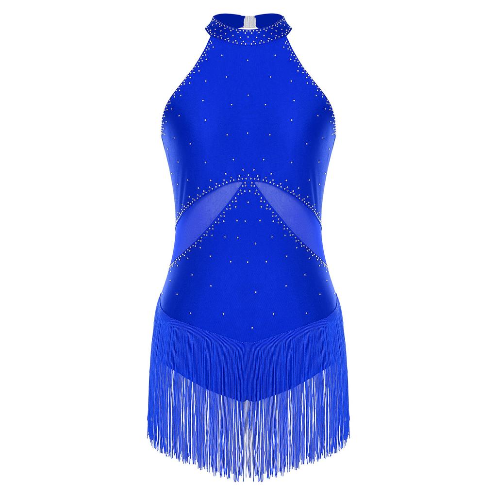 Женский латиноамериканский купальник с блестящими стразами, бахромой, сетчатыми вставками, с вырезом на спине, боди для выступлений