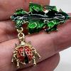 Leaf Ladybug Brooch Green Leaf Enamel Brooches for Women and Men Alloy Rhinestone Insects Plants Banquet Party Wedding Brooch