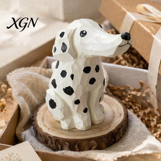 Artistic Wood Craft Gift Handmade Dalmatian Dog Wooden Ornament, Hand Carved Basswood Niche for Her Animal Figurine, Creative Sculpture Home