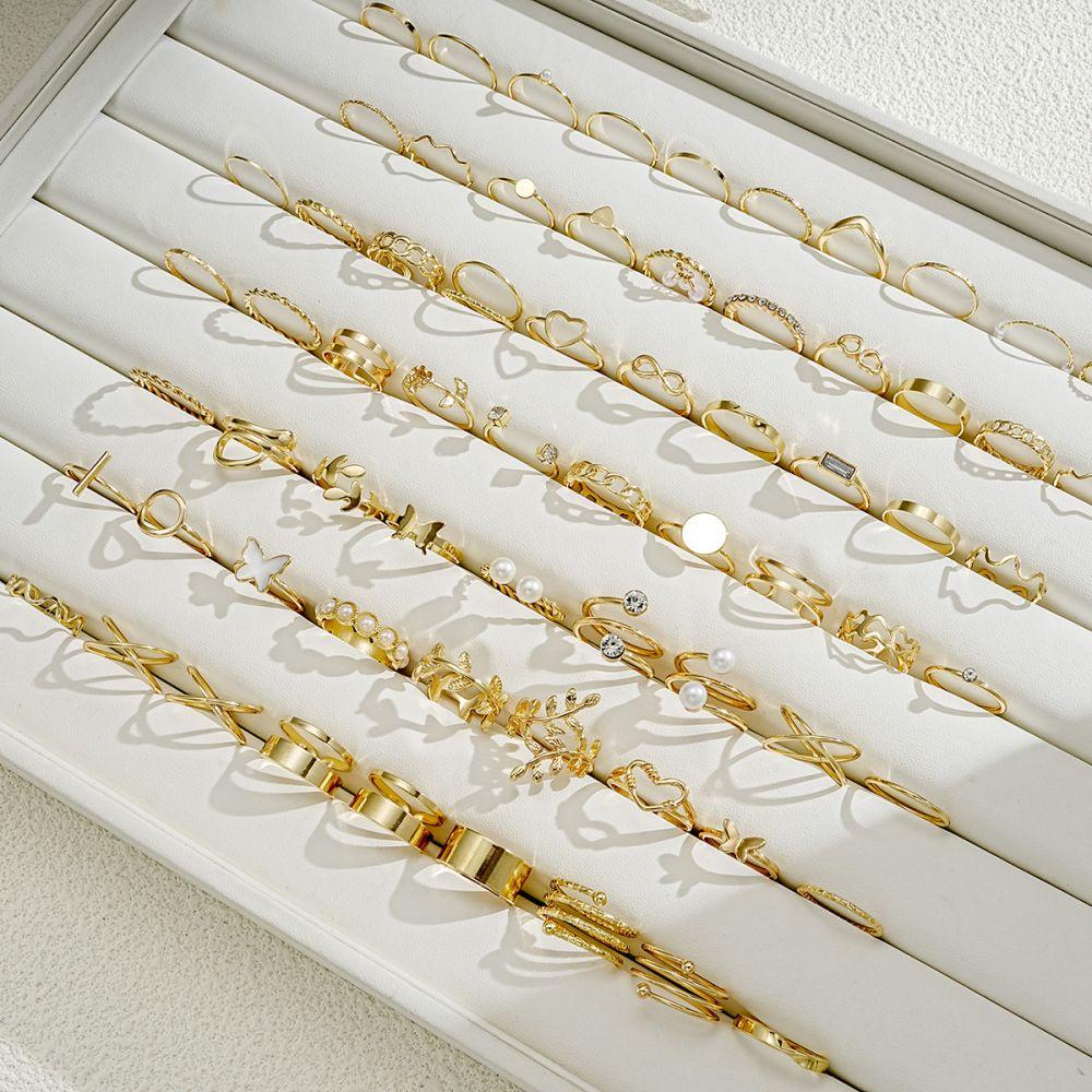 68Pcs/set Drip Butterfly Heart Ring Set Zircon Gold Rings for Women Jewelry Accessories