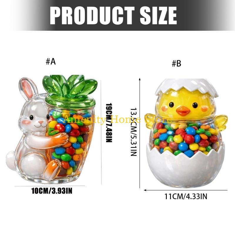 F26C Decorative Rabbit Chick Eggs Glass Clear Candy Jar With Lid For Easter Treats Cookie Chocolate And Dry Food Organization