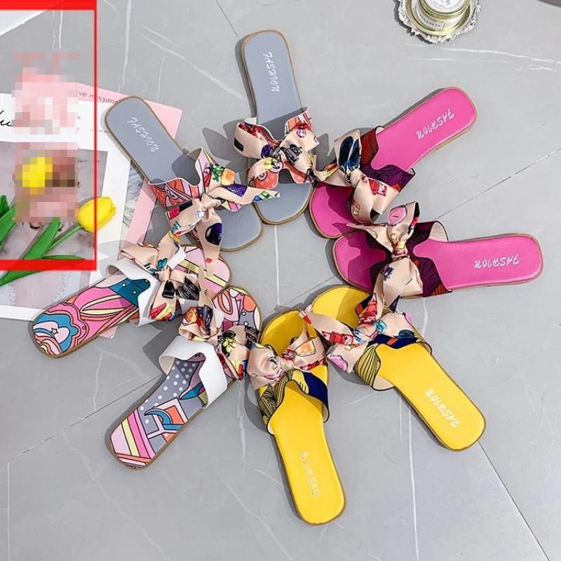 Women Beach Sandals Outdoor Flip-flops Bow Women's Slippers  Summer Slides Fashion Sandals Shoes For Woman Bathroom Slippers