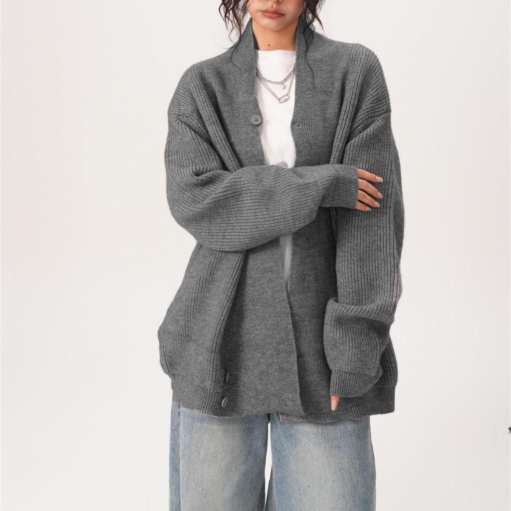 Унисекс Ретро Кардиган с Необычным V-образным Вырезом: Вязаный свитер Осень/Зима