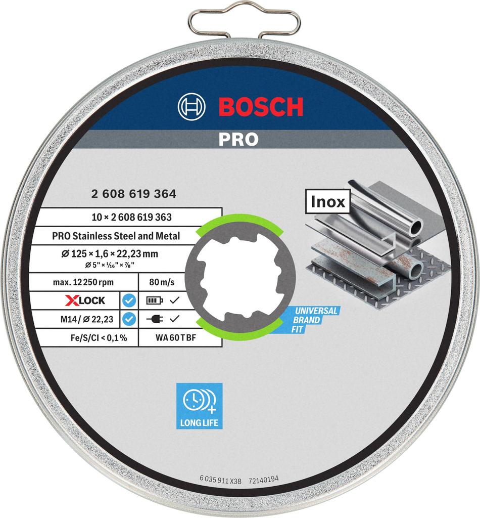 Bosch Отрезной круг по нержавеющей стали Упаковка 10 шт. 2608619364 X-LOCK 125x1,6 мм