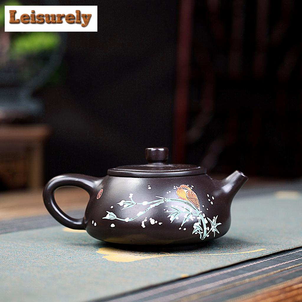 210 мл Винтажные чайники из фиолетовой глины Исин, ручная работа, крышка с заподлицо, каменный черпак, чайник для заваривания черного ила, набор для чая «Цзыша»