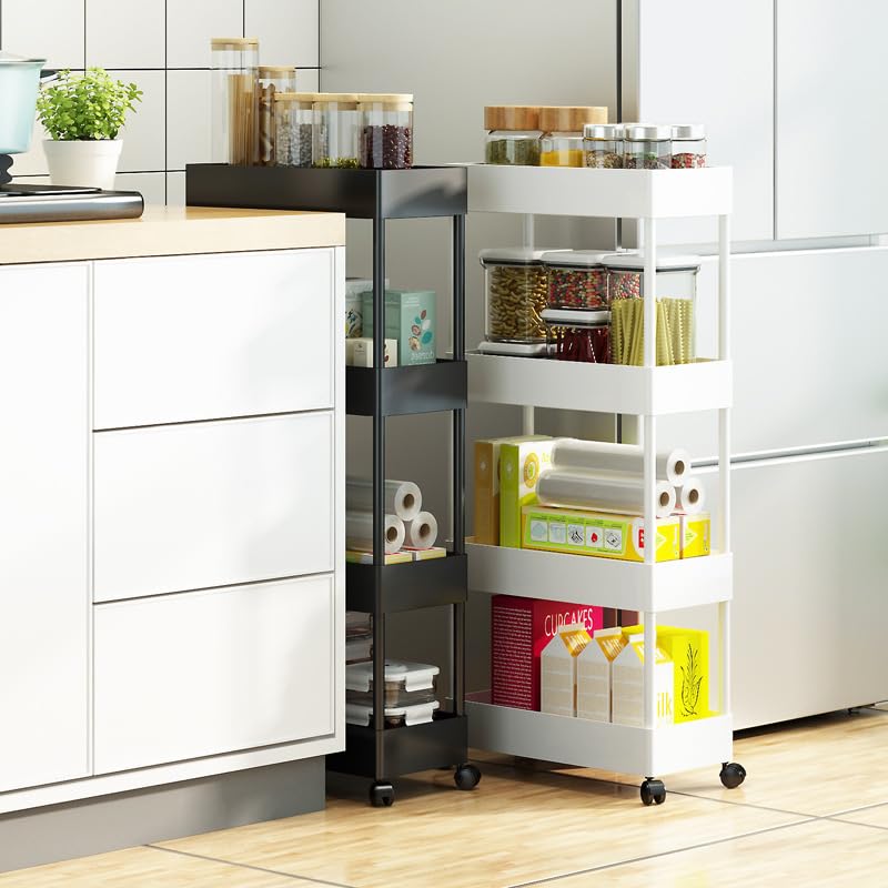 SVOHZAV Kitchen Wagon Gap Storage with Rollers 13cm 18cm 22cm Пластиковая полка для бутылок рядом с холодильником Полка для хранения в ванной комнате 3 яруса 4 яруса узкая