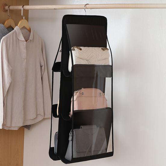 Bag Storage Bag Double-sided Transparent Visible 6/8 Pockets Great Load Bearing Handbag Purse Organizer Dust-Proof Wardrobe Closet Bag Hanging Holder