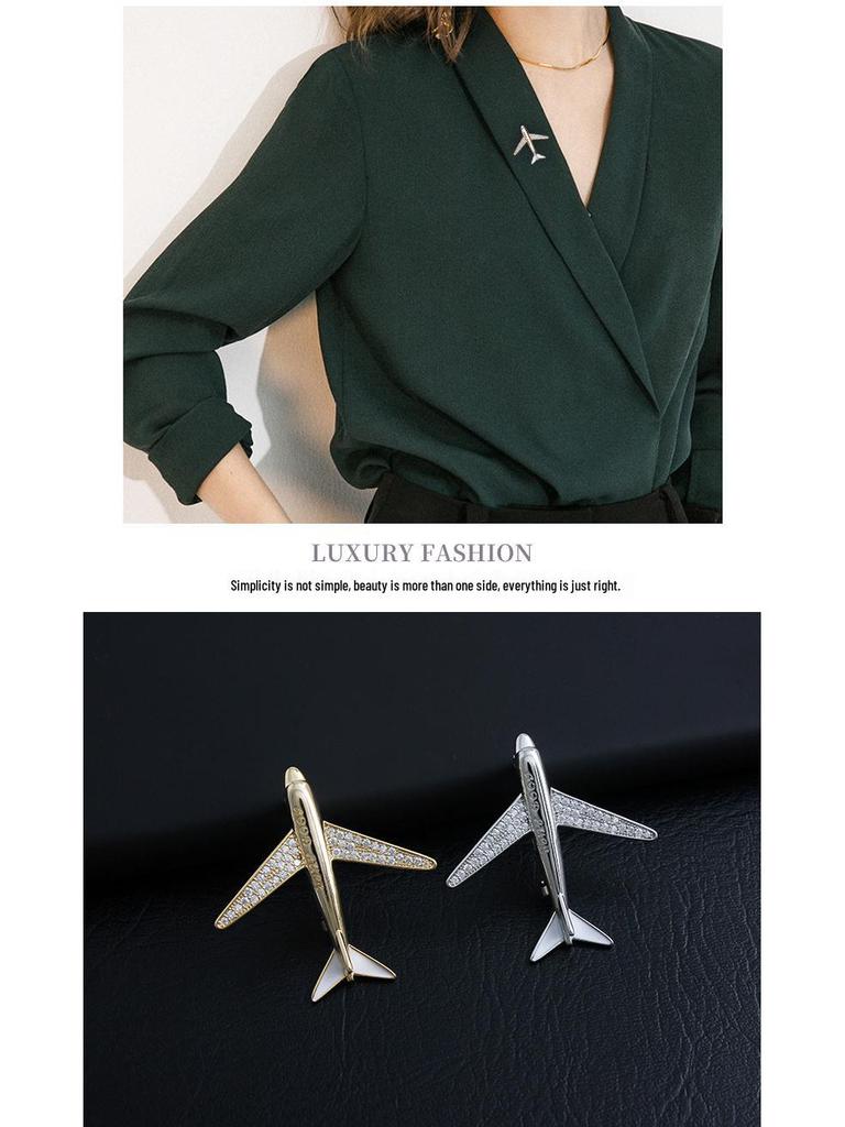 Unisex Luxury Zirconia Airplane Brooch Lapel Pin