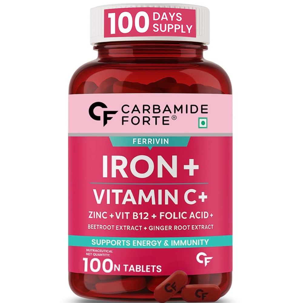 Таблетки с железом Carbamide Forte для женщин и мужчин с фолиевой кислотой, витамином C, B12, цинком – 100 веганских таблеток