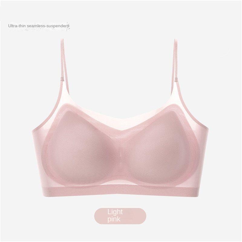 Ultra-Thin Breathable Ice Silk Top Bra Women's Seamless Back Halter Vest Wrap Bra Small Chest Together